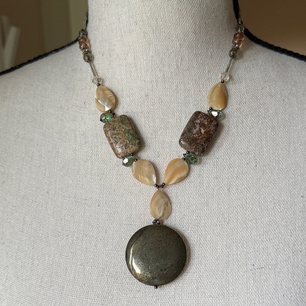 Stone Necklace in Natural Earth Tones Chunky Beads Beaded